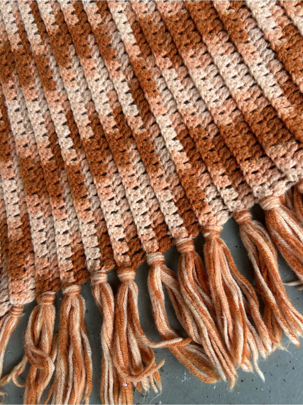 Handmade Chunky Crochet Throw Blanket in Peach & Brown